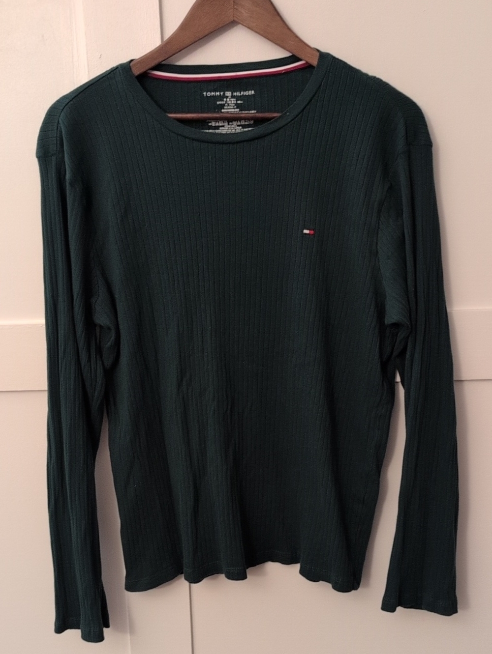 Tommy Hilfiger Long Sleeve Ribbed Crewneck Shirt - Forest Green